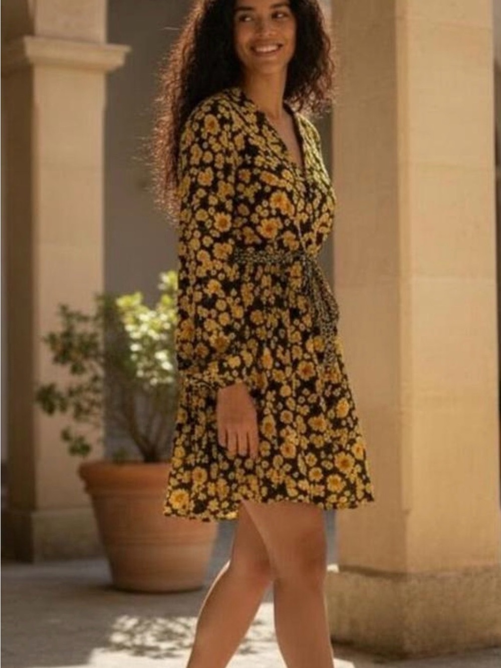 Free People Black and Yellow Floral Mini Dress NWT $138 - Picture 3 of 9